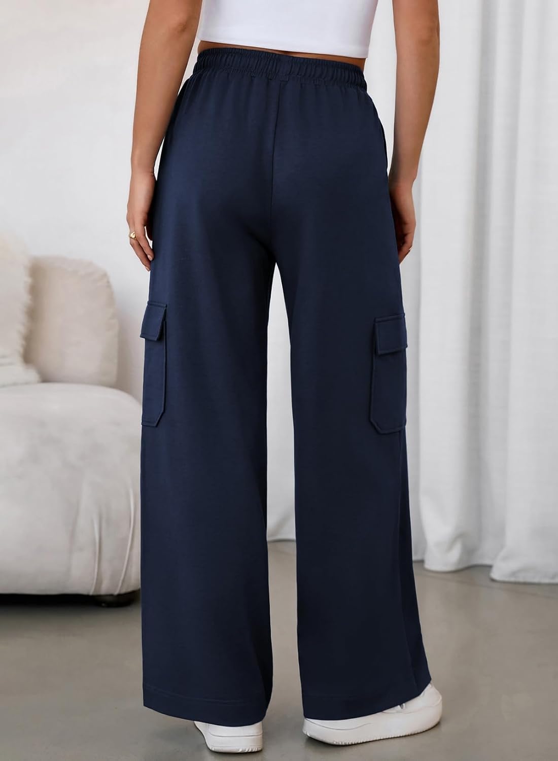 Aleumdr Women's Wide Leg Cargo Sweatpants Casual Loose Pants Drawstring High Waisted Baggy Lounge Pants with Pockets - Image 3