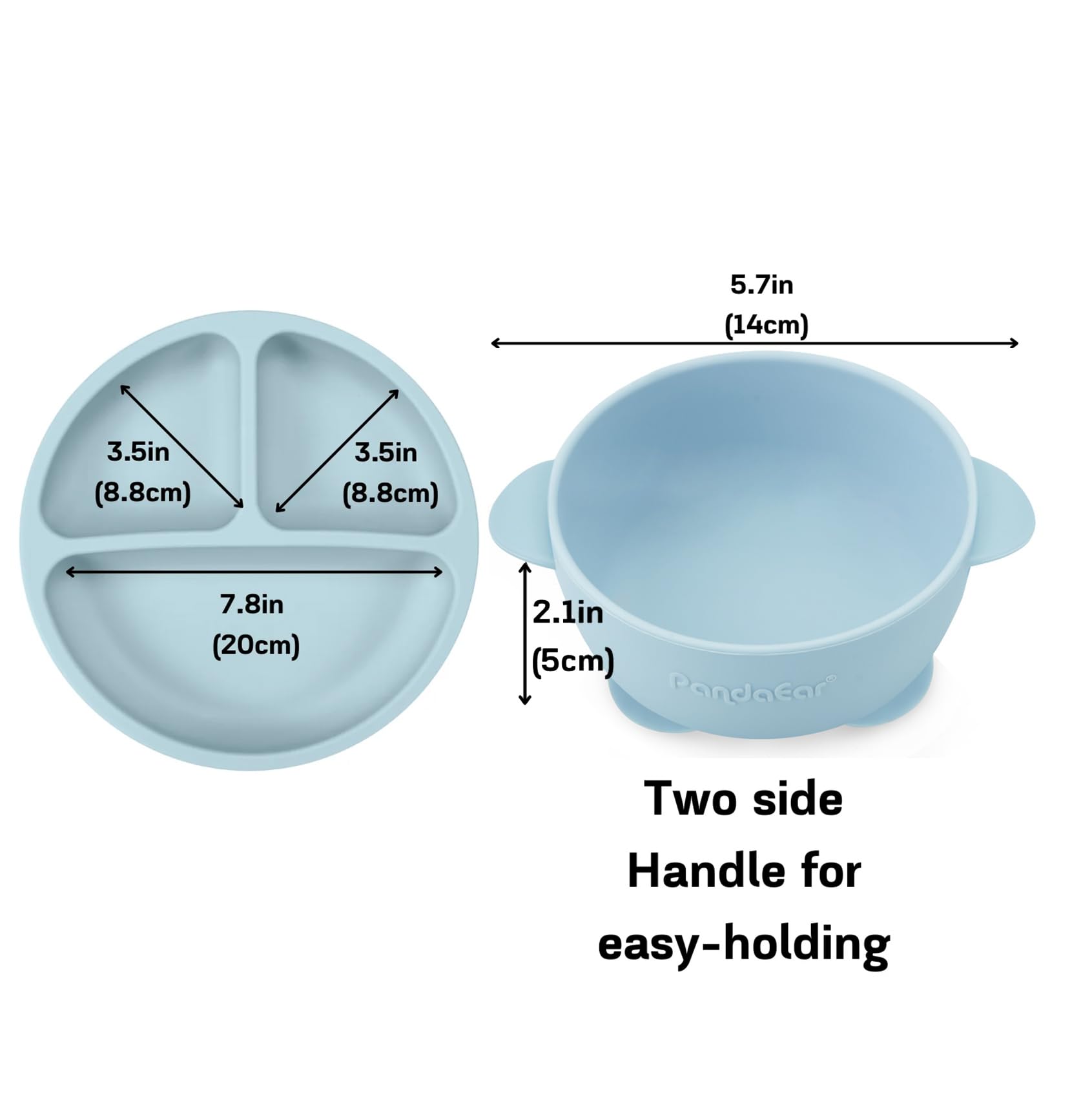 PandaEar Set per l'alimentazione del bambino in silicone, 11 pezzi, utensili per lo svezzamento a LED, utensili per l'alimentazione autonoma, piatto con ventosa divisa, ciotola, bavaglini, tazza con