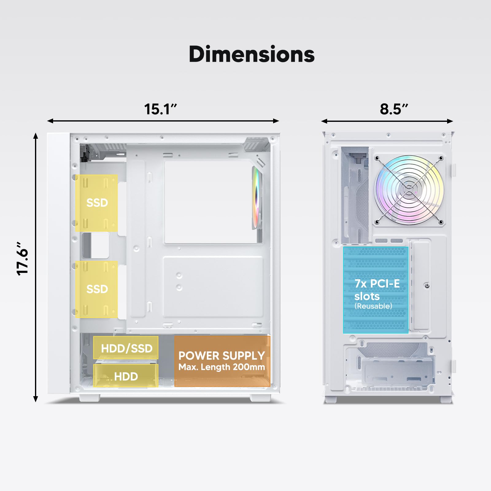 AL800 Mid Tower ATX - Carcasa de computadora para PC, diseño de apertura de puerta, tira LED ajustable, ventilador ARGB y PWM FDB preinstalado en la parte trasera, soporte para GPU serie 50 4