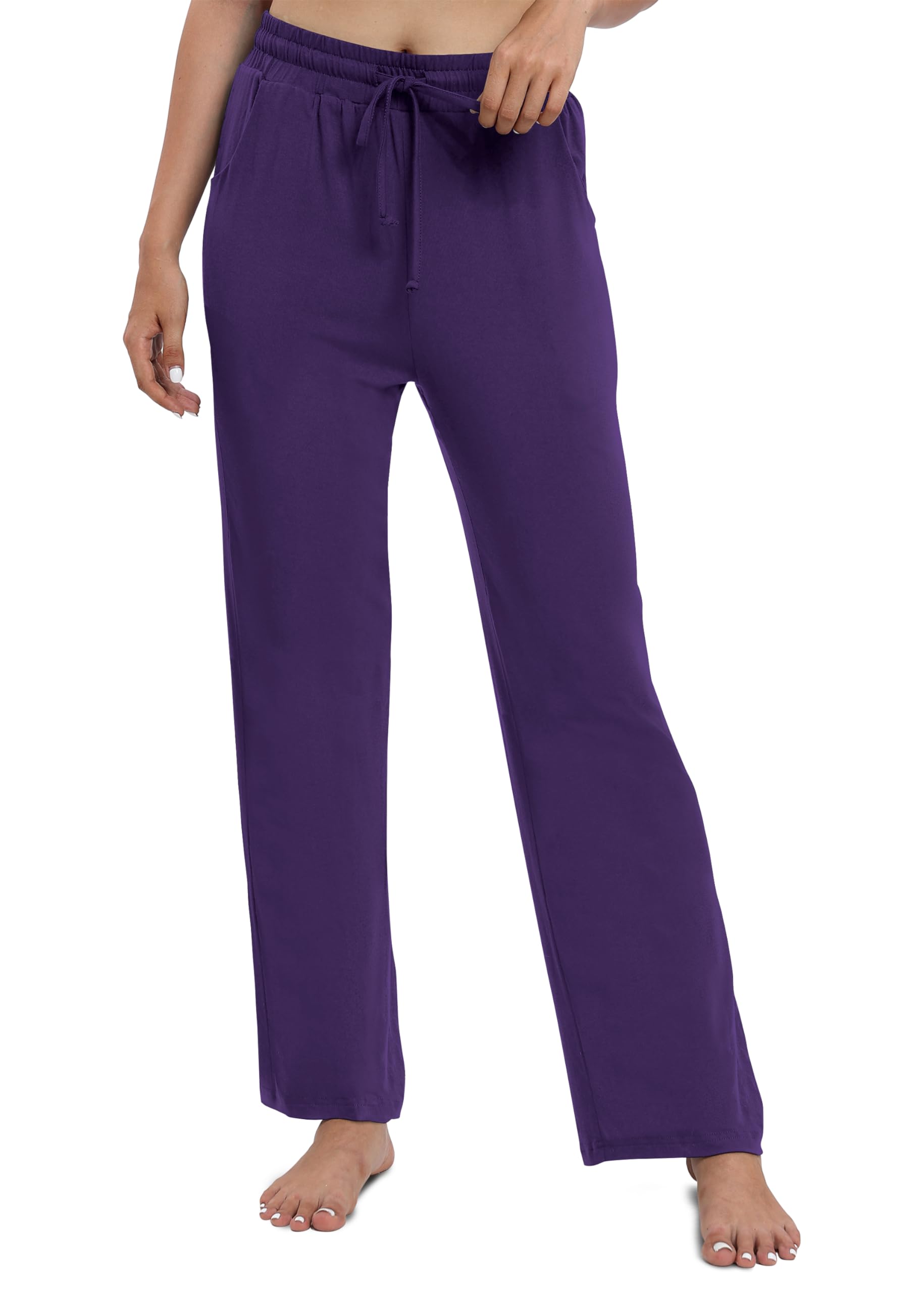 EXCHIC Mujeres Casual Piernas Rectas Largo Pantalones de Cuerda Cintura Elástica Yoga Pantalones con Bolsillo