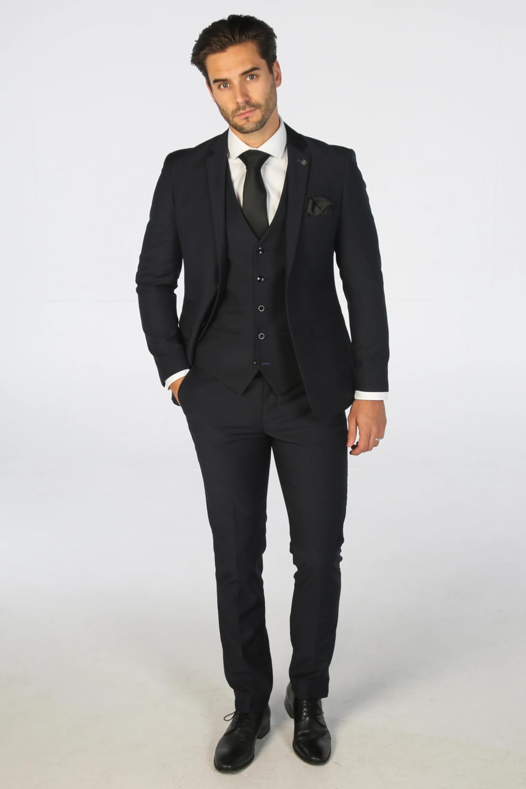 SIRRI Abito da Uomo Classico su Misura Blu Navy da Matrimonio - Set Formale da 3 Pezzi Venduto separatamente