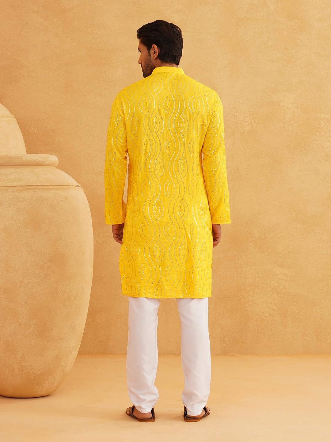Sojanya (Since 1958 Men's Pure Cotton Mustard Designer Only Long Kurta