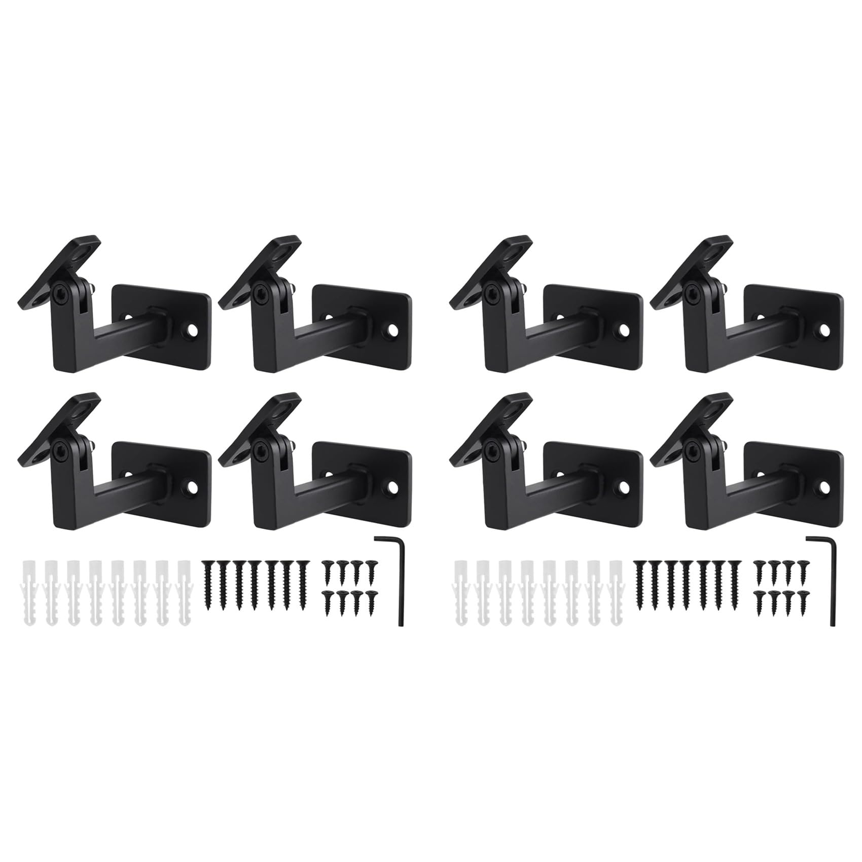 Jnchdghwa Black 8 Pcs Adjustable Handrail Brackets, Stair Railing Brackets, Hand Rail Brackets For Stairs, Wall Mounted Brackets