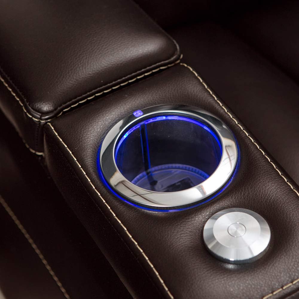 Seatcraft Omega Home Theater Seating - Leather Gel - Power Recline - Power Headrests - AC and USB Charging - Lighted Cup Holders - Fold Down Table (Sofa, Brown) : Home & Kitchen