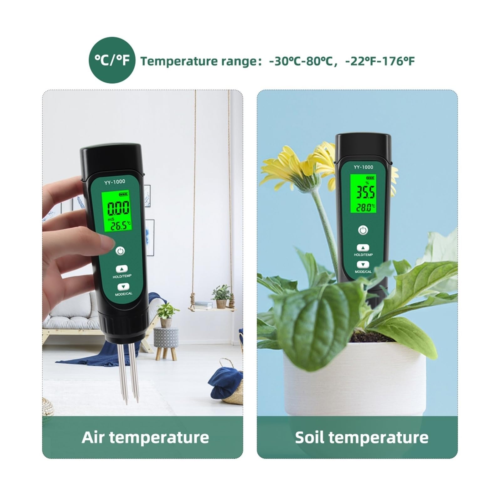 Feuchtigkeitsmesser, Digitaler Boden-EC-Messgerät YY-1000 Temperatur-Feuchtigkeits-Leitfähigkeitstester for Topfwasser im Garten Landwirtschaftliche Pflanzung für Garten, Bauernhof