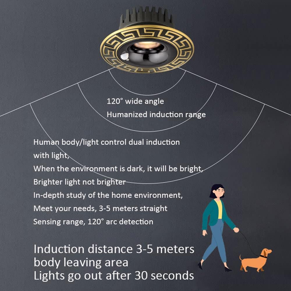 (3 Pack) Brass LED Recessed Lights 4.3 inch LED Recessed Lighting,Human Body Sensing LED Downlight, 6W,8W,10W,12W LED Can Lights Simple Retrofit Installation