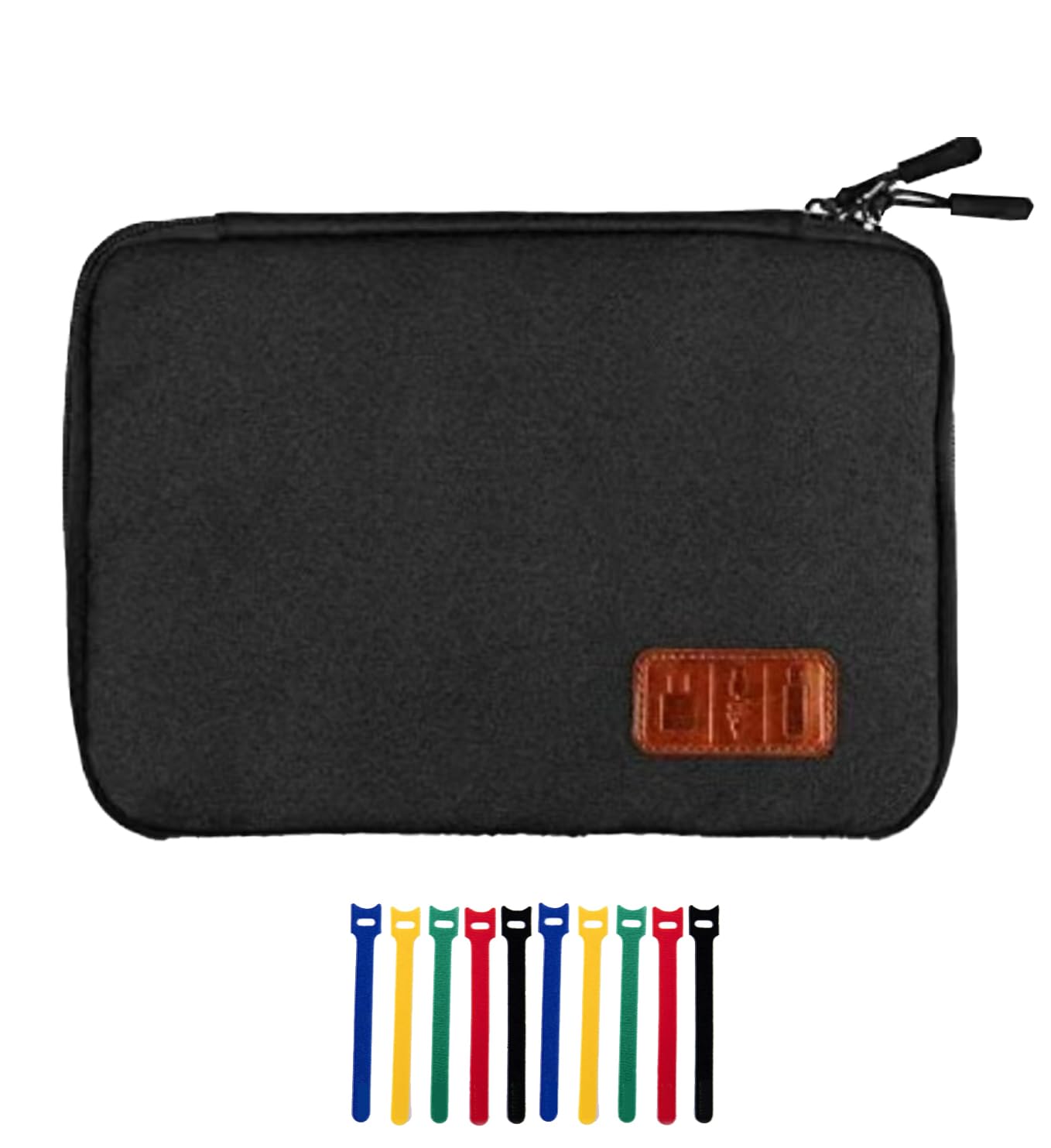 Travel Cable Organizer Bag Double Layer Waterproof Portable Electronic Accessories Organizer for USB Cable Cord Phone Charger Headset Wire SD Card with 10pcs Cable Ties(Black)