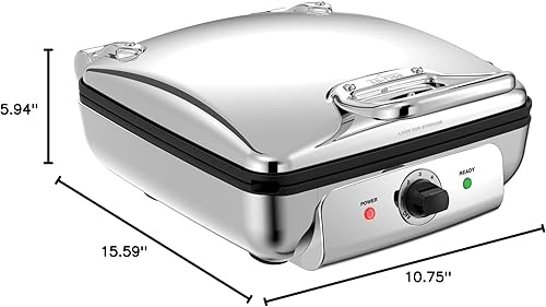 Miniatura 7 de All-Clad Waffle Maker de acero inoxidable de 4 secciones, gofrera gruesa de Bélgica, almacenamiento vertical de 1600 vatios, antiadherente, 6