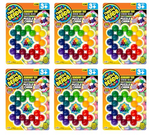 JA-RU Twist-E Beads Fidget Puzzle Chain (6 Pack) – Rainbow Fidget Beads Toy for Kids, Stress Relief Toy, Sensory Bin Items, Party Favors, Classroom Prizes & Goodie Bag Stuffers. 4813-6s