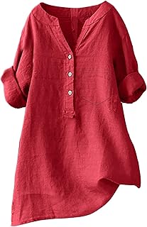 Boho Linen Shirts for Women 2025 Gauze Short Sleeve V Neck Button Loose Fit Blouses Vacation Dress Casual Tunic Tops