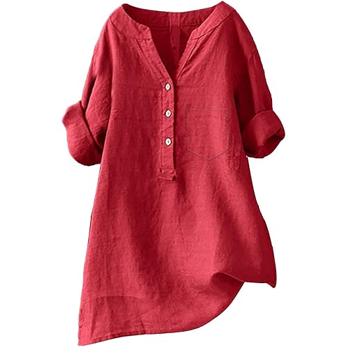 Boho Linen Shirts for Women 2025 Gauze Short Sleeve V Neck Button Loose Fit Blouses Vacation Dress Casual Tunic Tops