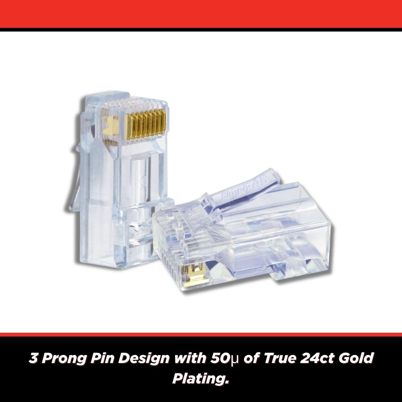 Simply45 Unshielded Pass-Through RJ45 Modular Plugs with Cap45 for 24AWG Solid (Cat5e) - Blue, 28-26AWG Stranded, 3 Prong, 500 Pieces - S45-1505P