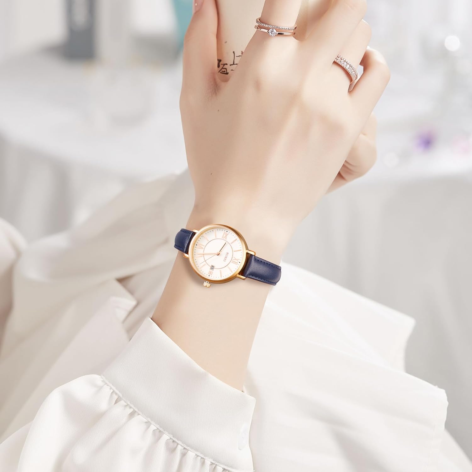 BUREI Women Wrist Watches Fashion Minimalist Analog Leather Quartz Waterproof Watches for Women - Image 5