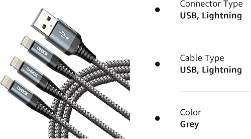 Miniatura 8 de ohbox Paquete de 3 cargadores para iPhone de 10 pies, cable de carga USB con certificación MFI, cable Lightning USB de carga rápida compatible con