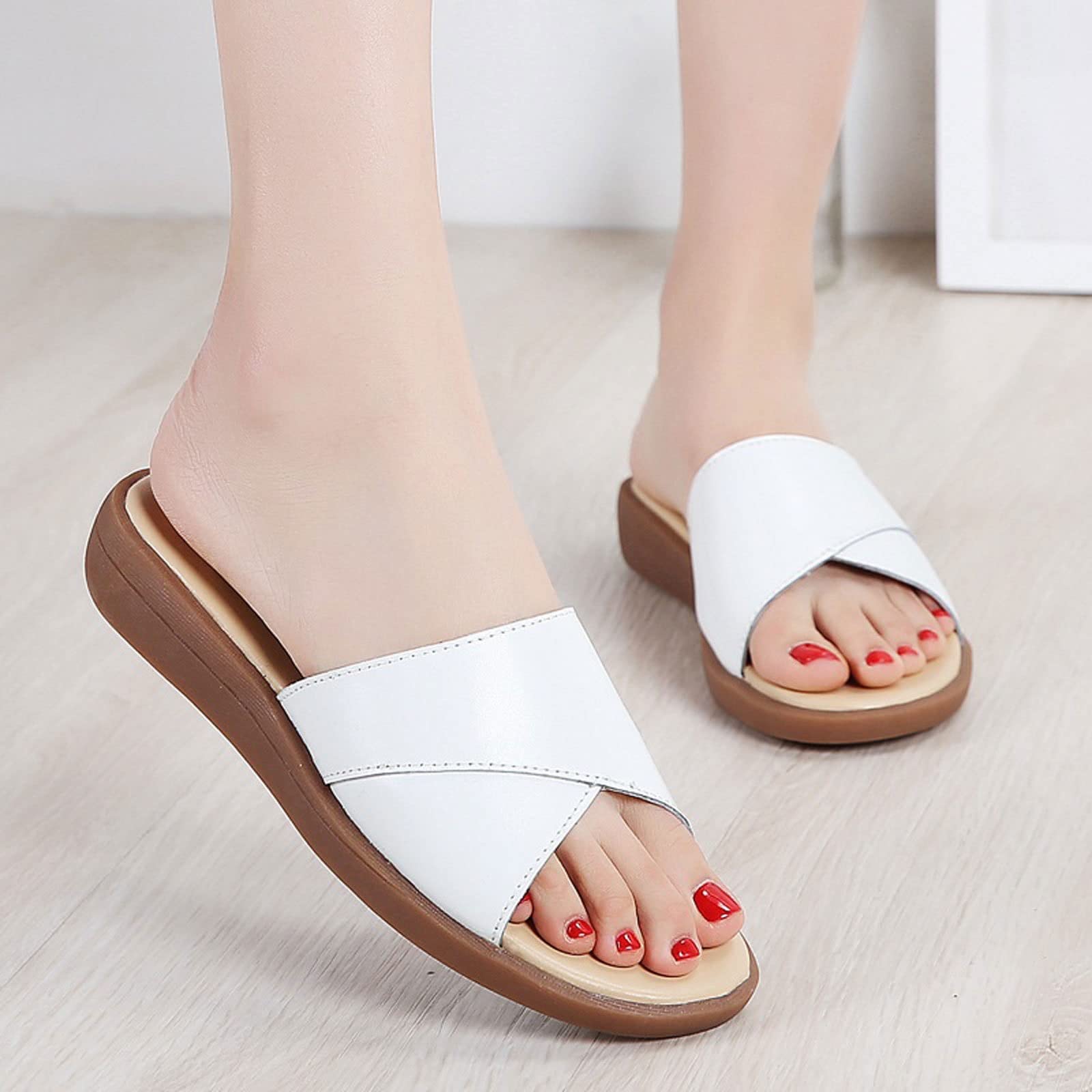 Ciabatte da Donna, estive, in Vera Pelle, con Ciabatte, da Donna, con Tacco Alto, alla Moda, da Donna, Taglie Forti (Bianco 8,5 UK)