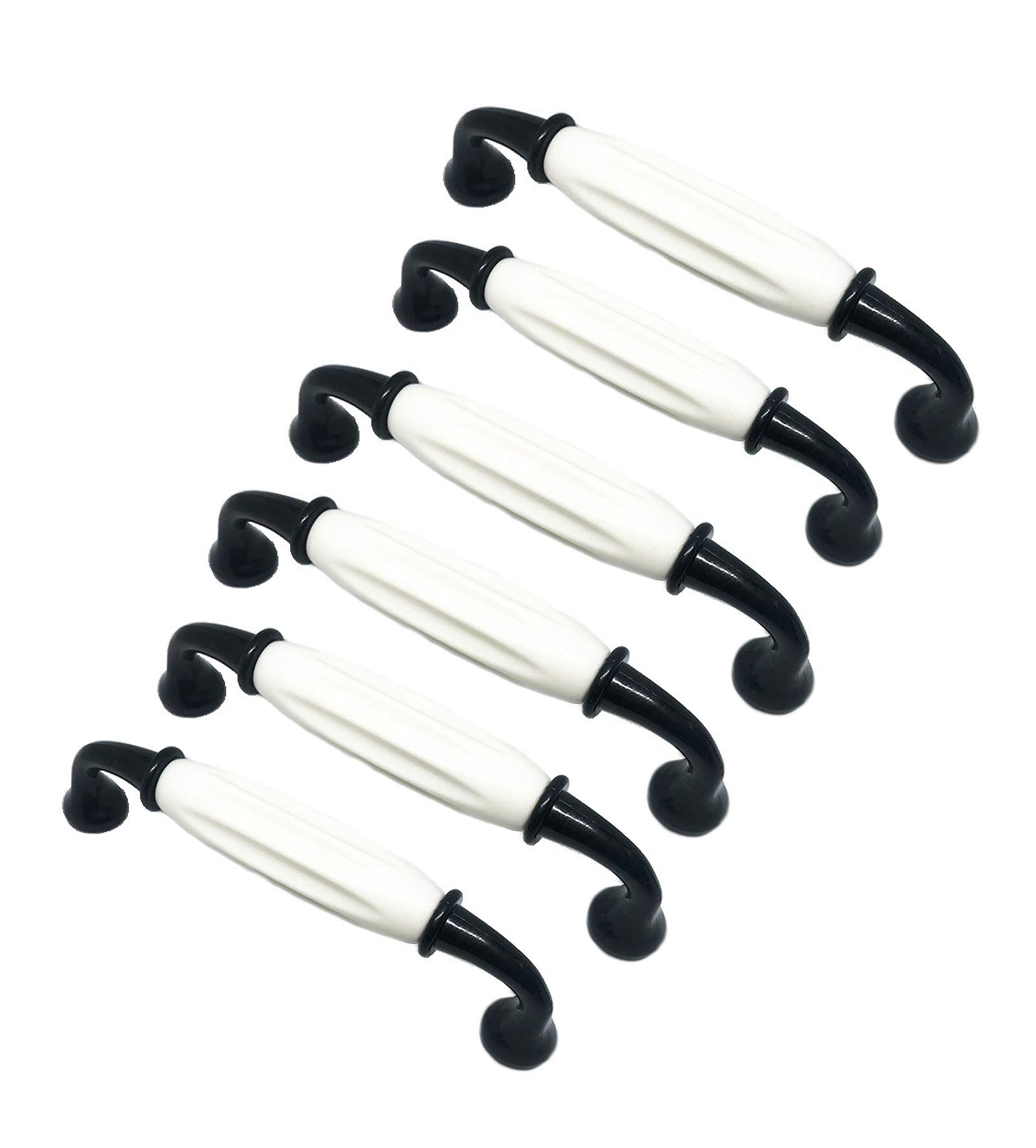 YF@ASD 6Pcs Plastic Pull Handles Black And Whrite Color 96 MM Hole Centers, For Dresser Drawer Kitchen Cabinet Cupboard Wardrobe Knobs,11.3cm
