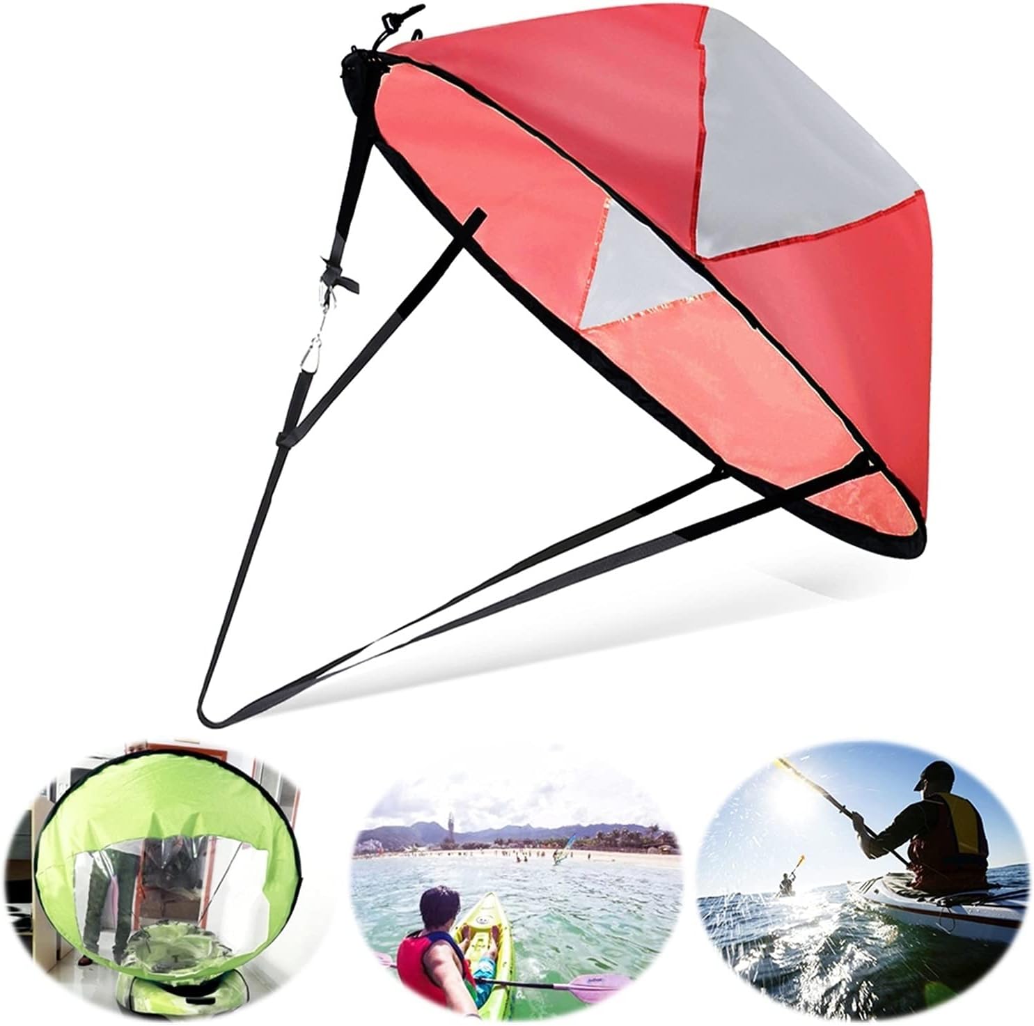 Kayak Fishing Accessories Kayak Boat Wind Sail Sup Kayak Downwind Wind Sail Paddle Canoe Boats Drifting Wind Sail Clear Window for Kayaks Canoes Boats (Color : Red)
