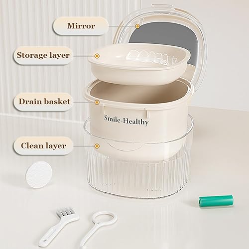 Miniatura 2 de Caja de retención de dentadura y tirantes transparentes para limpiar la dentadura y la caja de baño con cesta colador, contenedor de remojo con