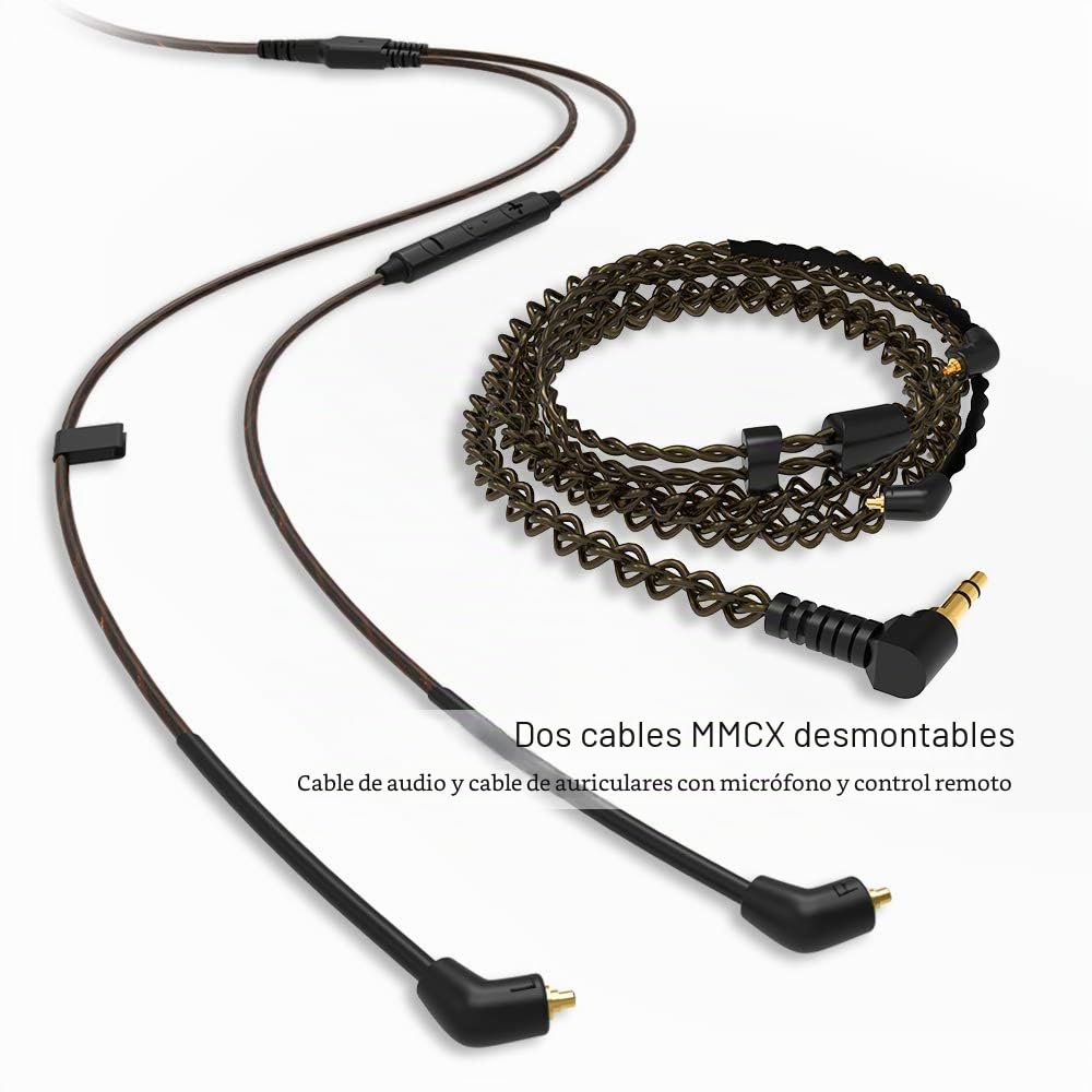 BASN Bmaster - Auriculares intrauditivos con cable con aislamiento de ruido y dos cables desmontables MMCX para ingenieros de audio y músicos (negro)