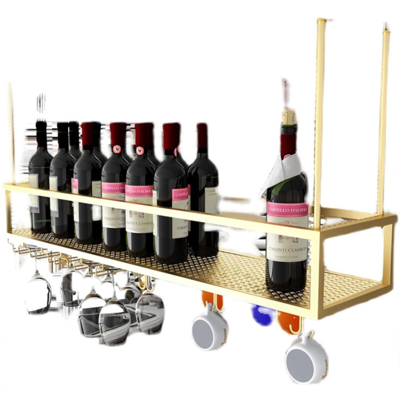 Casier à vin suspendu au plafond 140x25cm et porte-bouteille avec support verre à champagne