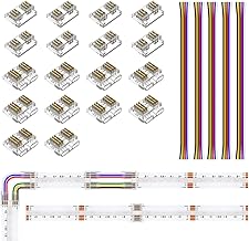 BTF-LIGHTING FCOB RGBCCT 6pin 12mm Connector Kit 18pcs Transparent Connector 12mm 5pcs 15cm 24AWG Extension Cable 6 Pin Angle Connector for COB LED and Solder Boards without Gap