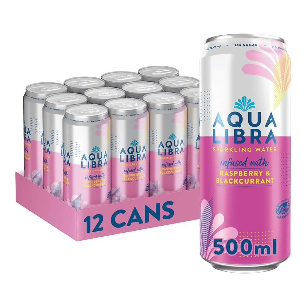 Aqua Libra Raspberry & Blackcurrant 500ml Can (Pack of 12)