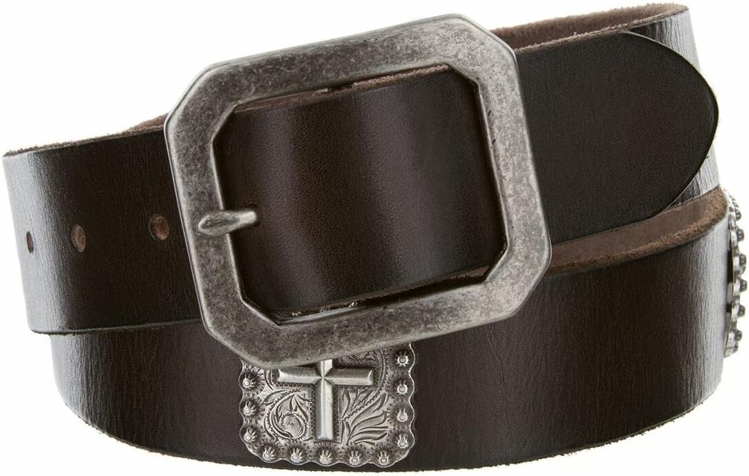 Belts.com Conchos Genuine Full Grain Leather Casual Jean Belt 1-1/2"(38mm) Wide