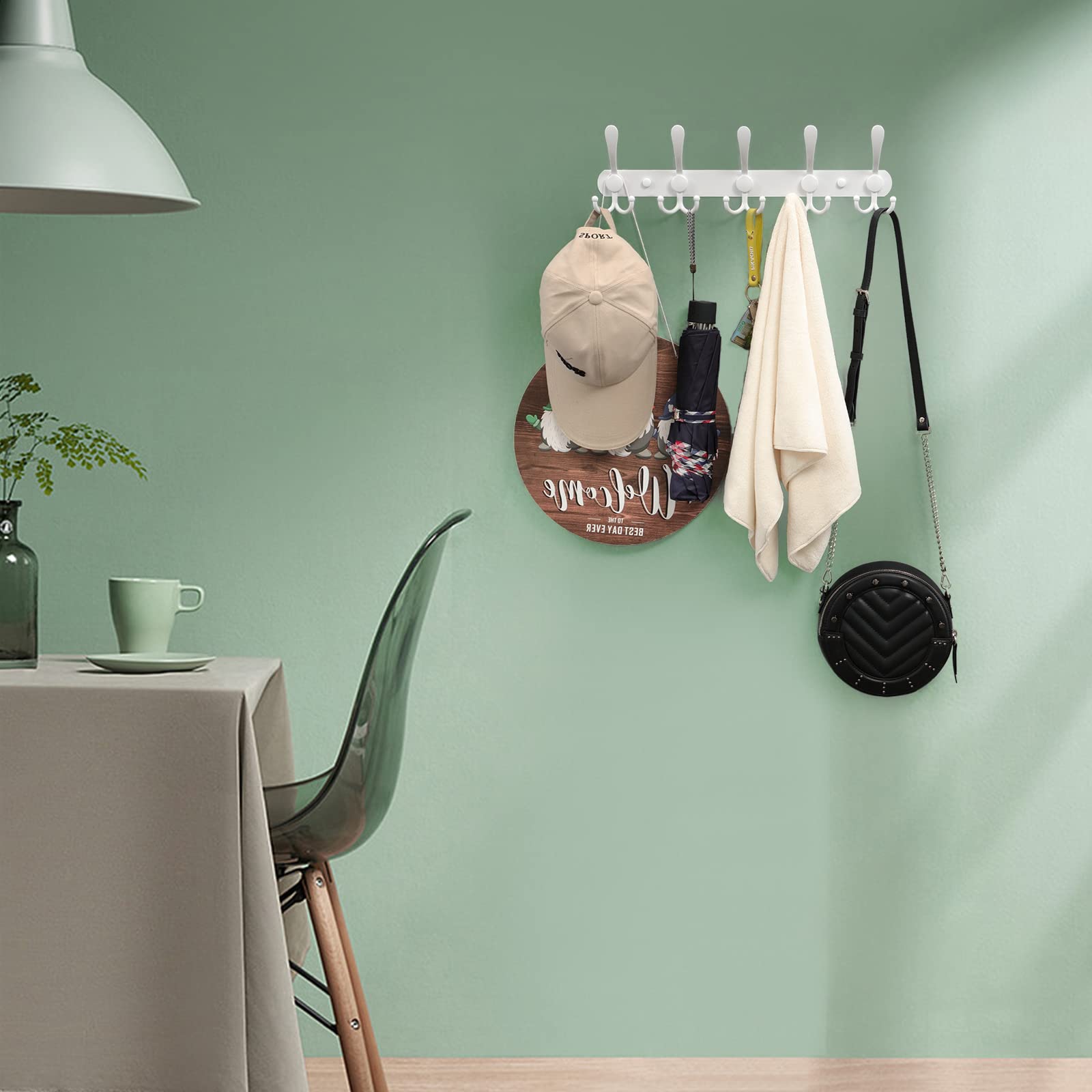 Appendiabiti a Parete - Ganci Appendiabiti Attaccapanni da Muro, Ganci Spesso Durevole in Acciaio Inox Appendi Accappatoio Asciugamani Cappotti Abiti per Bagno Cucina (5 Ganci 2 Pezzi, Bianco)
