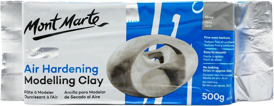 Mont Marte Grey Air Hardening Modeling Clay, 500g 1.1lb. Dries in Approximately 24 Hours. Suitable for Sculptors and Modelers of All Skill Levels.