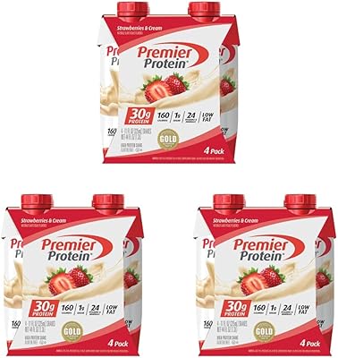 Premier Protein 30g Shakes Strawberries Cream 11 Fluid Ounces, Strawberry Shake, 11 Fl Oz (Pack of 12)