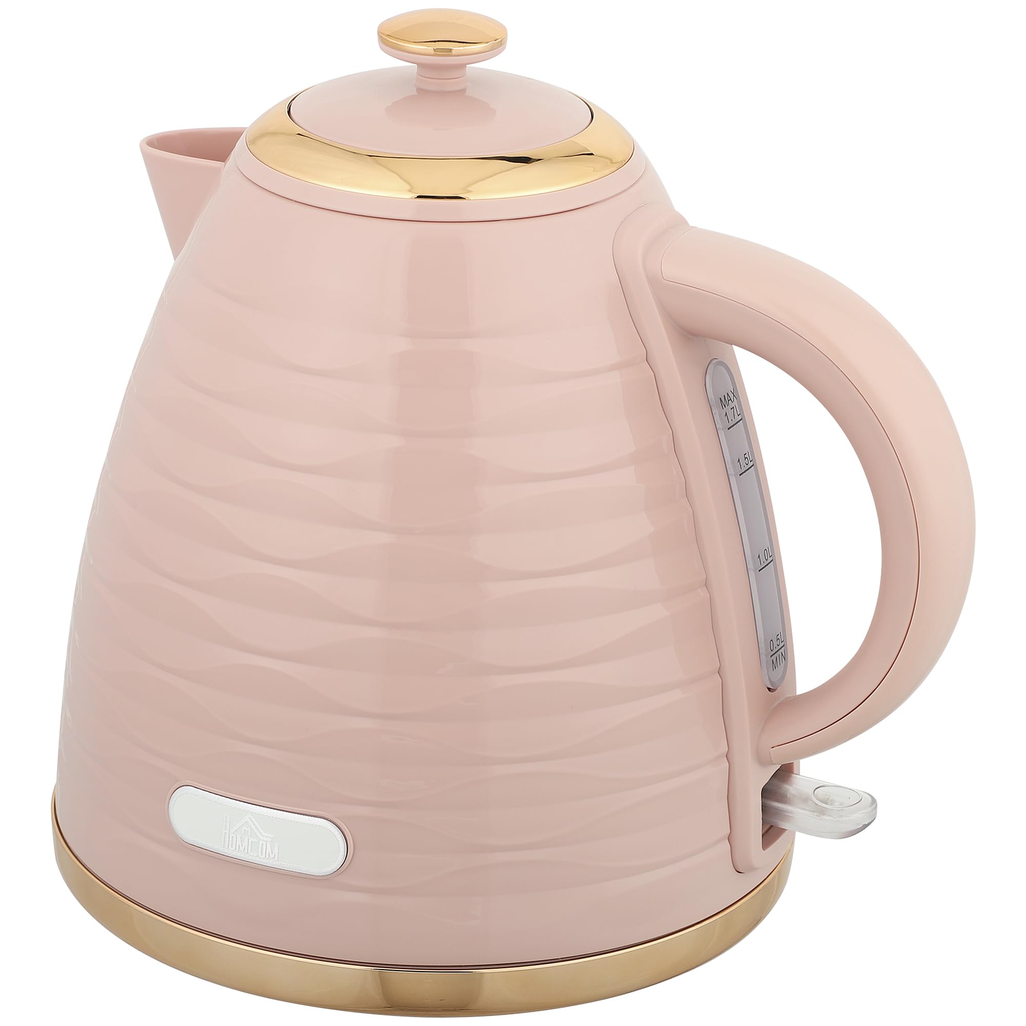 HOMCOM Electric Kettle 1.7L, Fast Boil, 3kW Cordless Water Kettle with Removable Washable Anti-scale Filter, UK Otter Thermostat, Auto Shut-off, 360° Swivel, BPA Free, Pink Water Ripple Texture