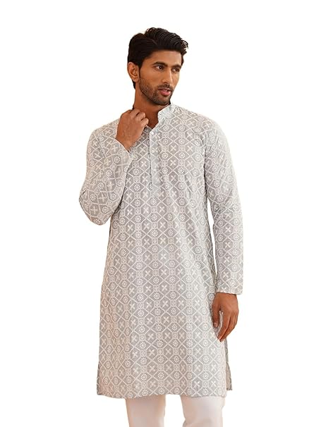 SOJANYA (Since 1958 Men's Embroidered Sequinned Cotton Long Kurta