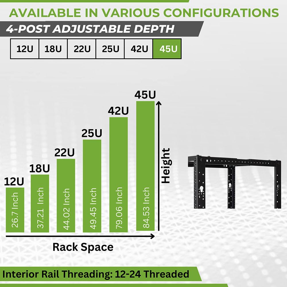 19インチ サーバーラック 8U 4ポスト サーバーラック／オープンフレーム型／8U／4ポスト／19インチ／奥行き