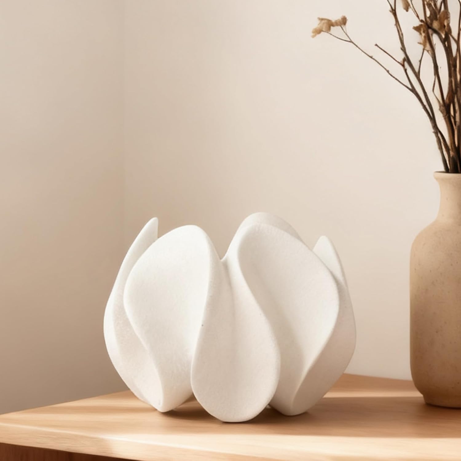 DN DECONATION Abstract Home Decor Living Room Coffee Table Decor, Modern White Textured Art Statue, Resin Sculpture for Bookshelf Desk Bedroom Office Wedding Gift for Men