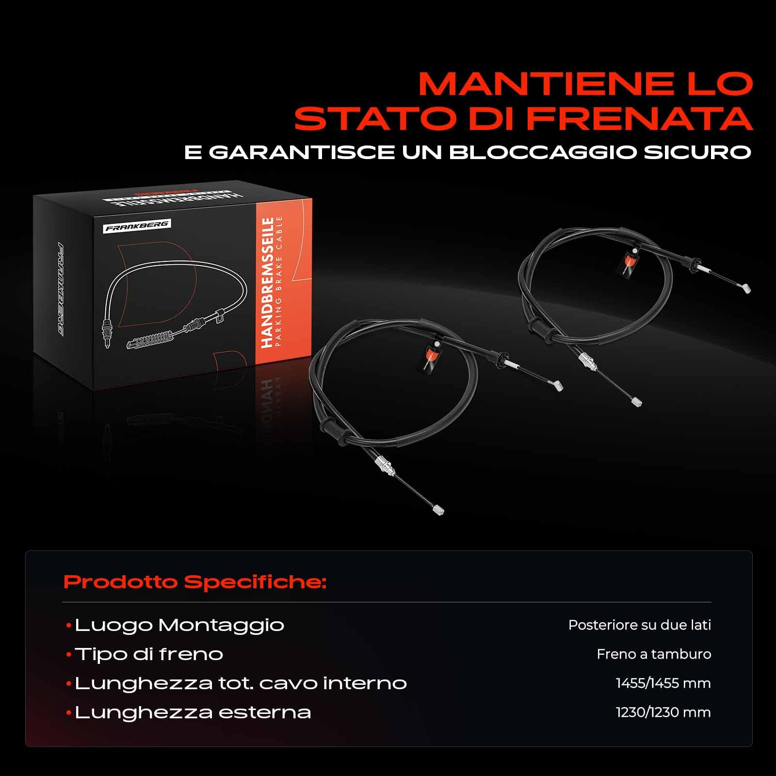 Frankberg 2x Cavo freno a mano Cavi freno a mano Posteriore sinistra destra Compatibile con Punto Furgone/Compatto 188 Punto 188 Replace# K18086,46752977