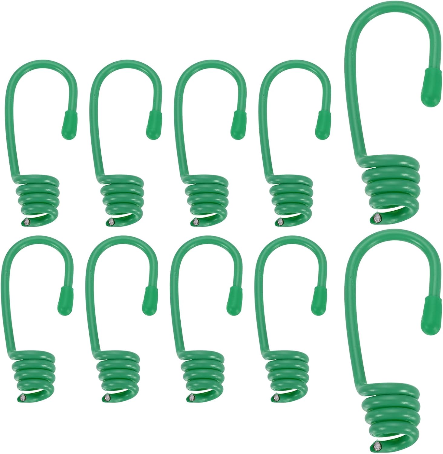 PATIKIL 9/32"(7mm) Bungee Cord Hooks 2.8" Length, 15Pcs Heavy Bungee Shock Cord Hook Spiral Wire Hooks End for Rope Strapping Tape Camping Tents Trucks Boats, Green