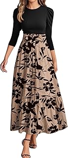 Fall Dresses for Women 2025 3/4 Sleeve Casual Flowy Floral Maxi Dress Elegant Empire Waist Beach Dresses
