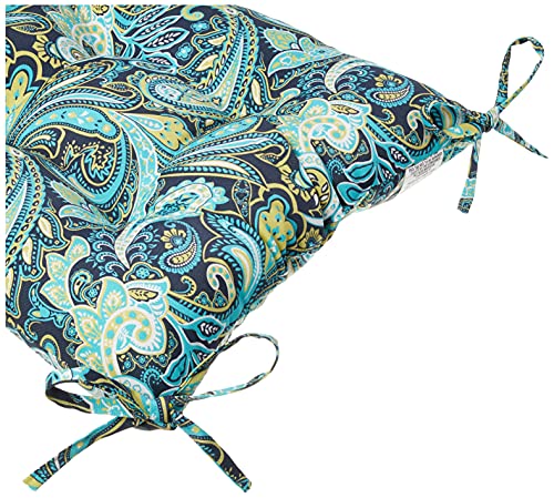 Pillow Perfect Paisley Outdoor Wicker Patio Seat Cushion Reversible, Weather, And Fade Resistant, Square Corner - 18.5" X 19", Blue/Green Pretty, 2 Count #TOP2