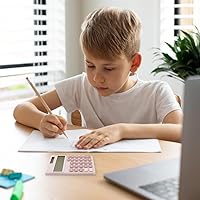 Vista 5 de Calculadora rosa, calculadora pequeña, suministros escolares, mini calculadoras solares lindas de 4 funciones, calculadoras básicas para suministros