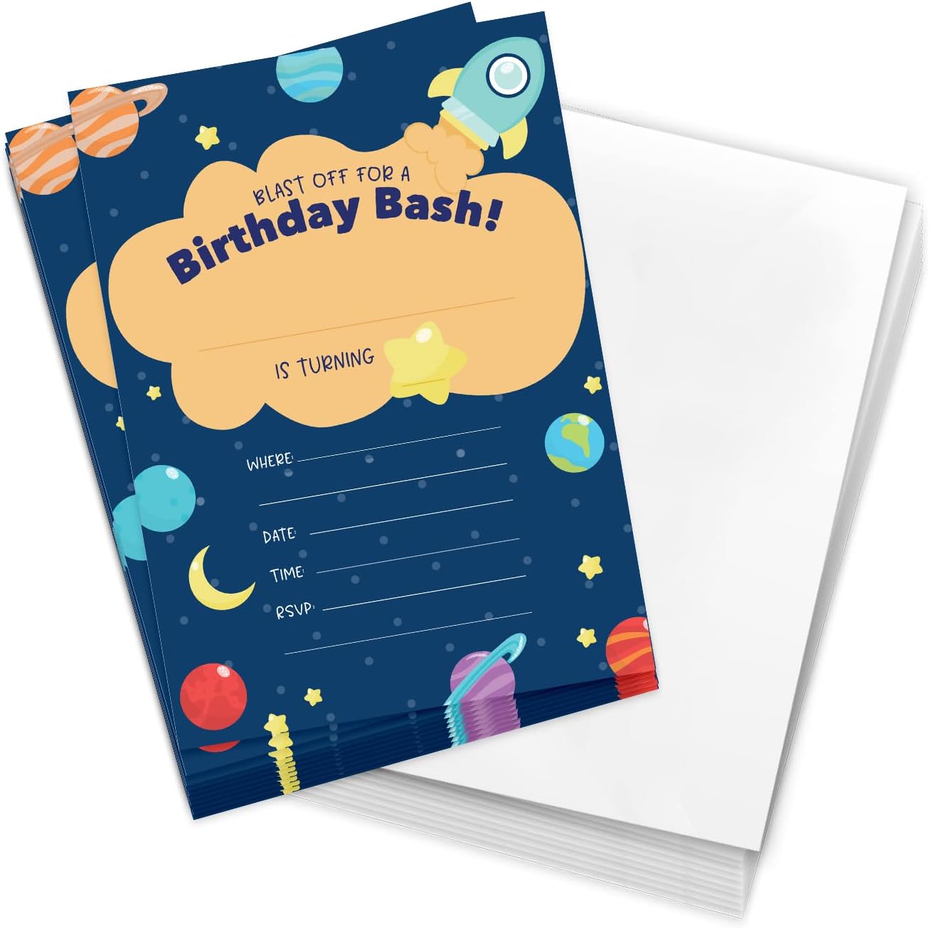 Amazon Co Jp Space Happy Birthday 招待状 招待状カード 10枚 封筒付き 男の子 女の子 子供 パーティー 10枚 文房具 オフィス用品
