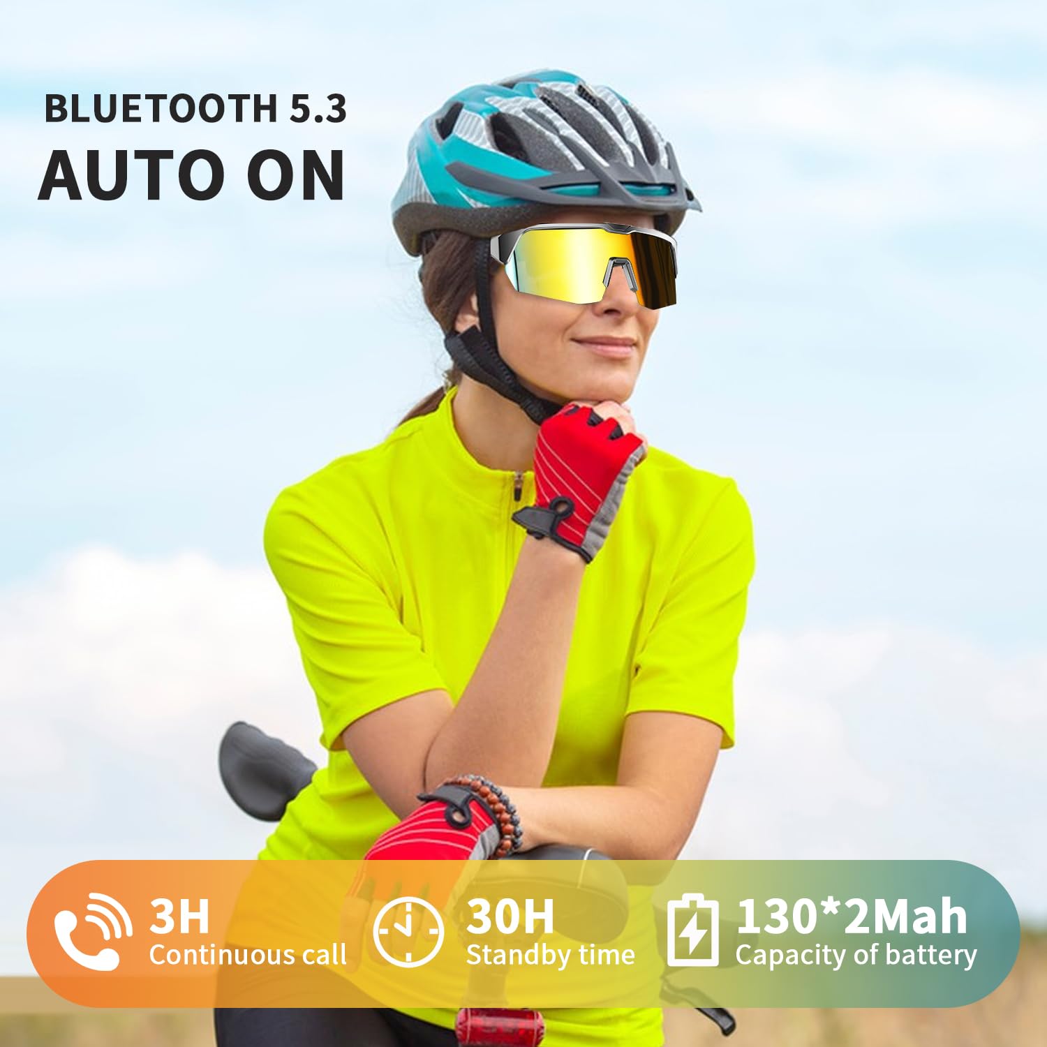 GenXenon Occhiali da sole sportivi intelligenti, occhiali da ciclismo Bluetooth con lenti polarizzate UV400, altoparlanti aperti per musica, microfono integrato, assistente vocale, occhiali