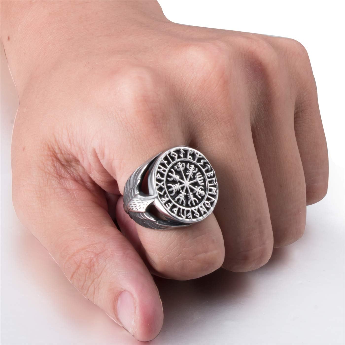 Men Stainless Steel Rings Viking Valknut Vegvisir Pirate Compass Norse Symbol Vintage Jewelry Size 8-13 - Image 6