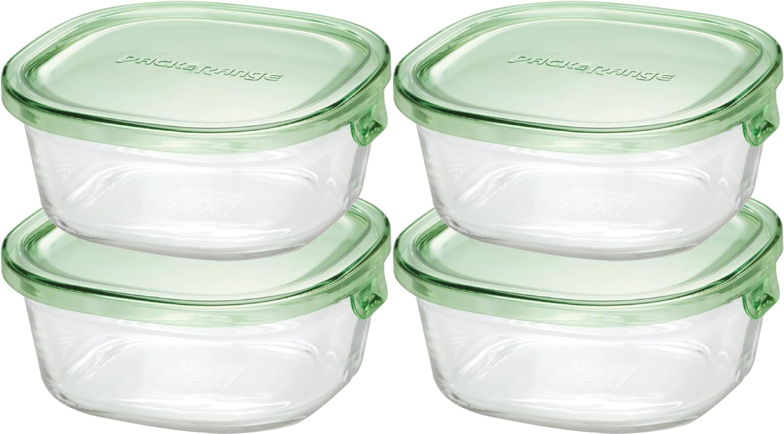 iwaki KC3240N-G Hitzebeständiger Vorratsbehälter aus Glas, Grün, quadratische Form, 450 ml x 4 Stück, Reis, 1 Paar