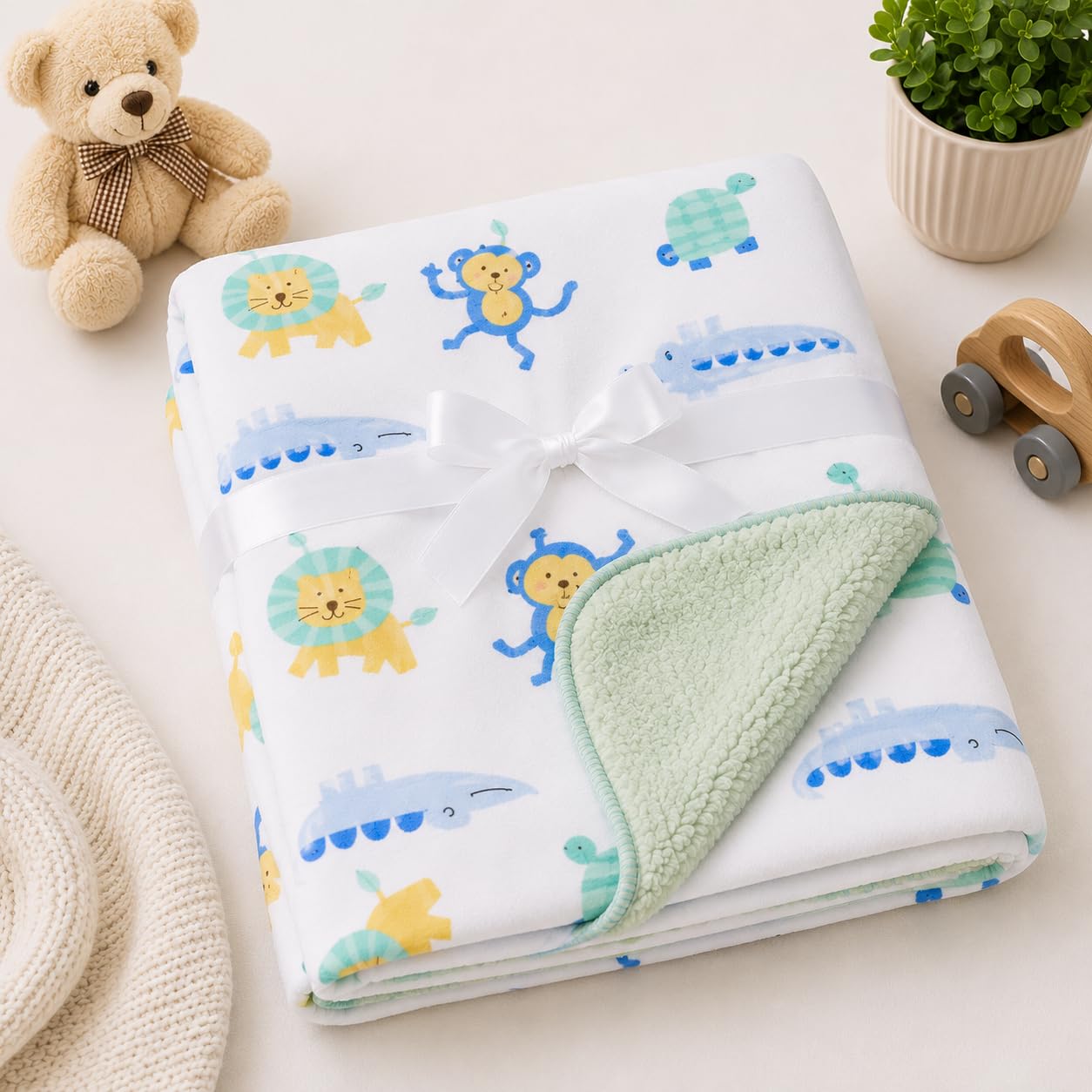 TINSY Baby Blanket – Ultra Soft Plush Blanket for Newborns, Gentle on Sensitive Skin, Cozy All-Season Comfort, White Cute Animals-image-37