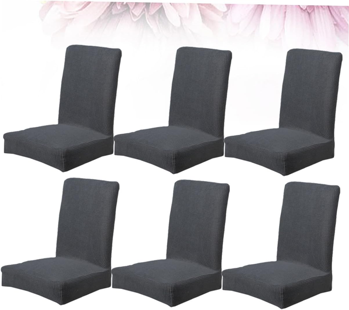 6pcs Elastic Polyester Dining Chair Covers, Stretchy Seat Protector Slipcovers for Kitchen and Office Chairs, Universal Fit, Removable and Washable, Modern Dark Grey Set