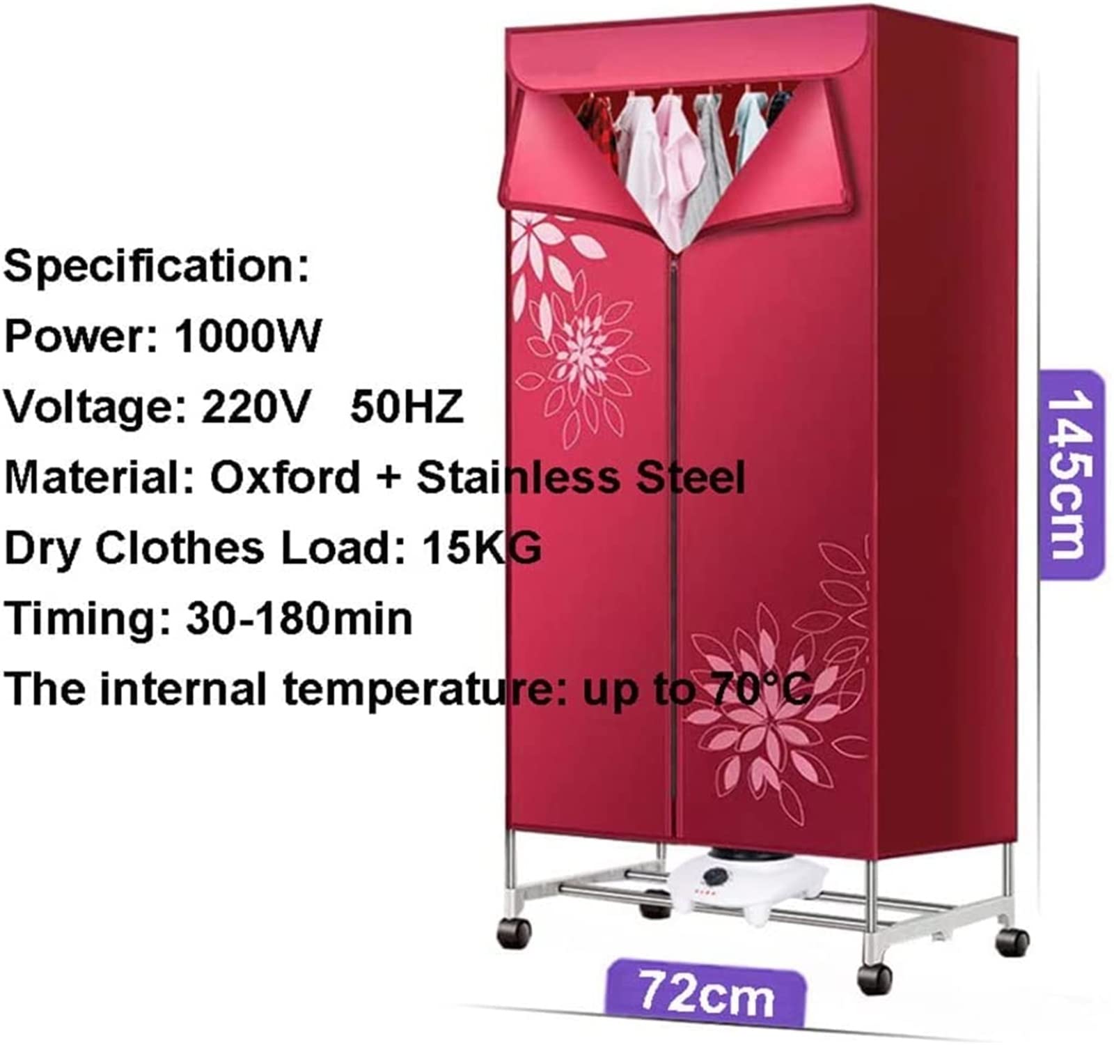 2 Tier Indoor Clothes Dryer Airer con Aria Calda Asciugatura Armadio e 4 Ruote, 1000W ad Alta efficienza energetica, per Tutti i Tessuti