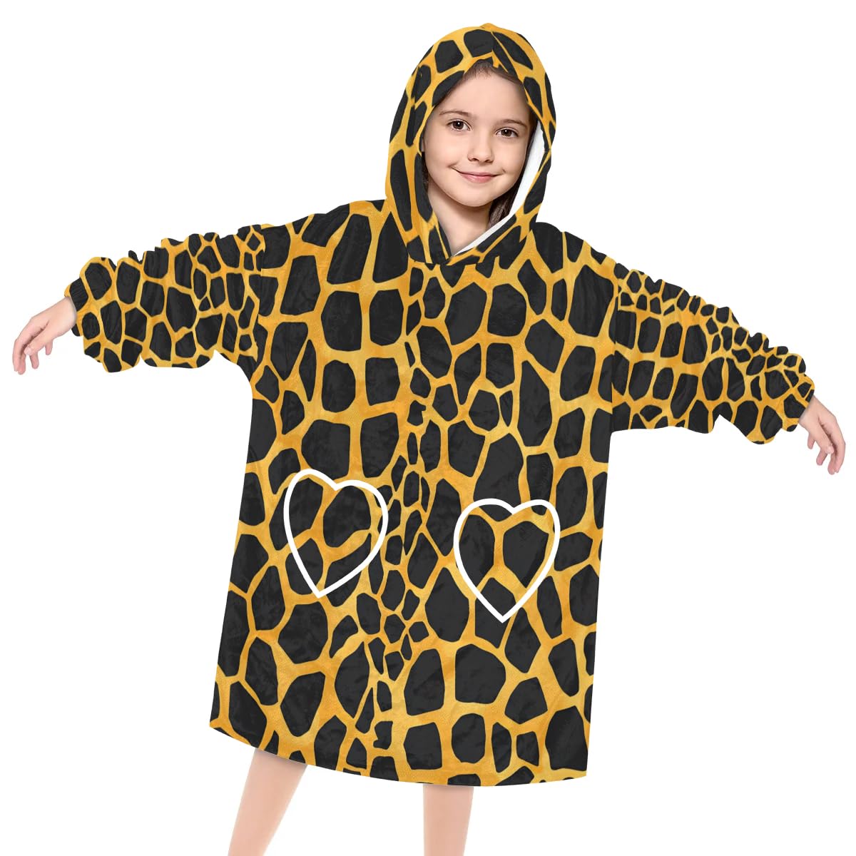 Pardick Wearable Blanket Hoodie for Kids, Abstract Leopard Print Fleece Sweatshirt Blanket Oversized Blanket Sweatshirt with Pocket Flannel Warm Hooded Blanket 6-10 Year Old Girl Boy Gift, One Size