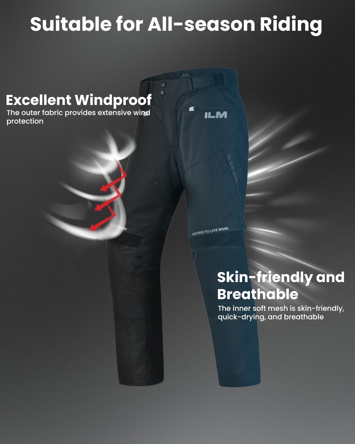 ILM Motorcycle Riding Pants Men CE Armored Motocross Touring All Season Protective P04 (L,30L) - Image 5