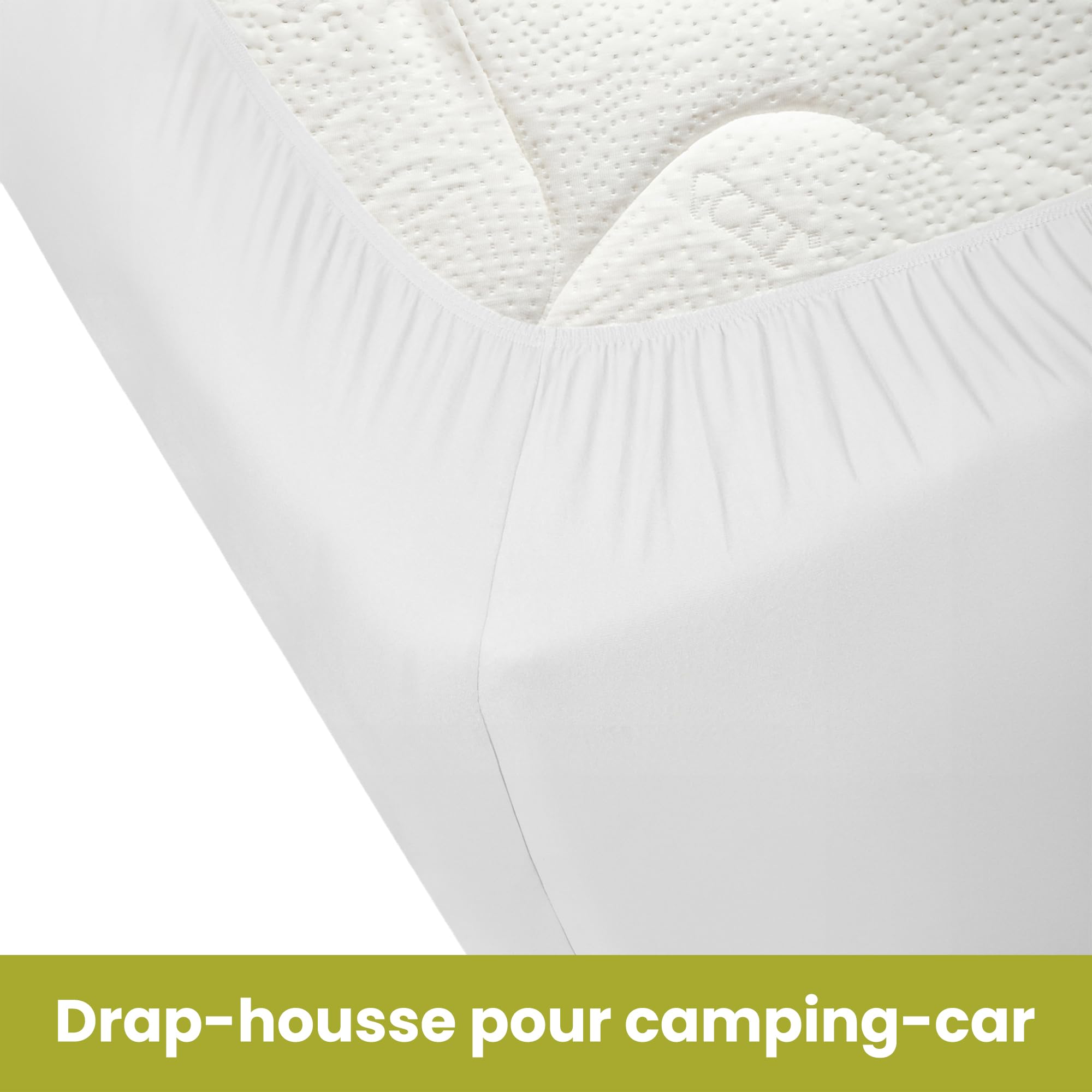 1 Protège Matelas Molton en Flanelle - pour Camping Car - Lit français - Lit Caravane – Oeko Tex - 80% Coton - Angle Droite (135-160cmx190-210cm)