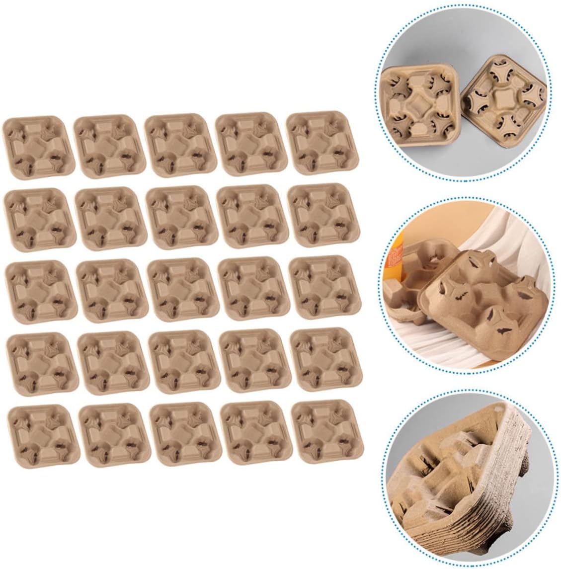 HEALLILY 25pcs Eco-Friendly Paper Pulp Cup Holder Tray Design for Milk Tea and Coffee Takeout Packing to Prevent Spills for Outdoor Events and Daily Use